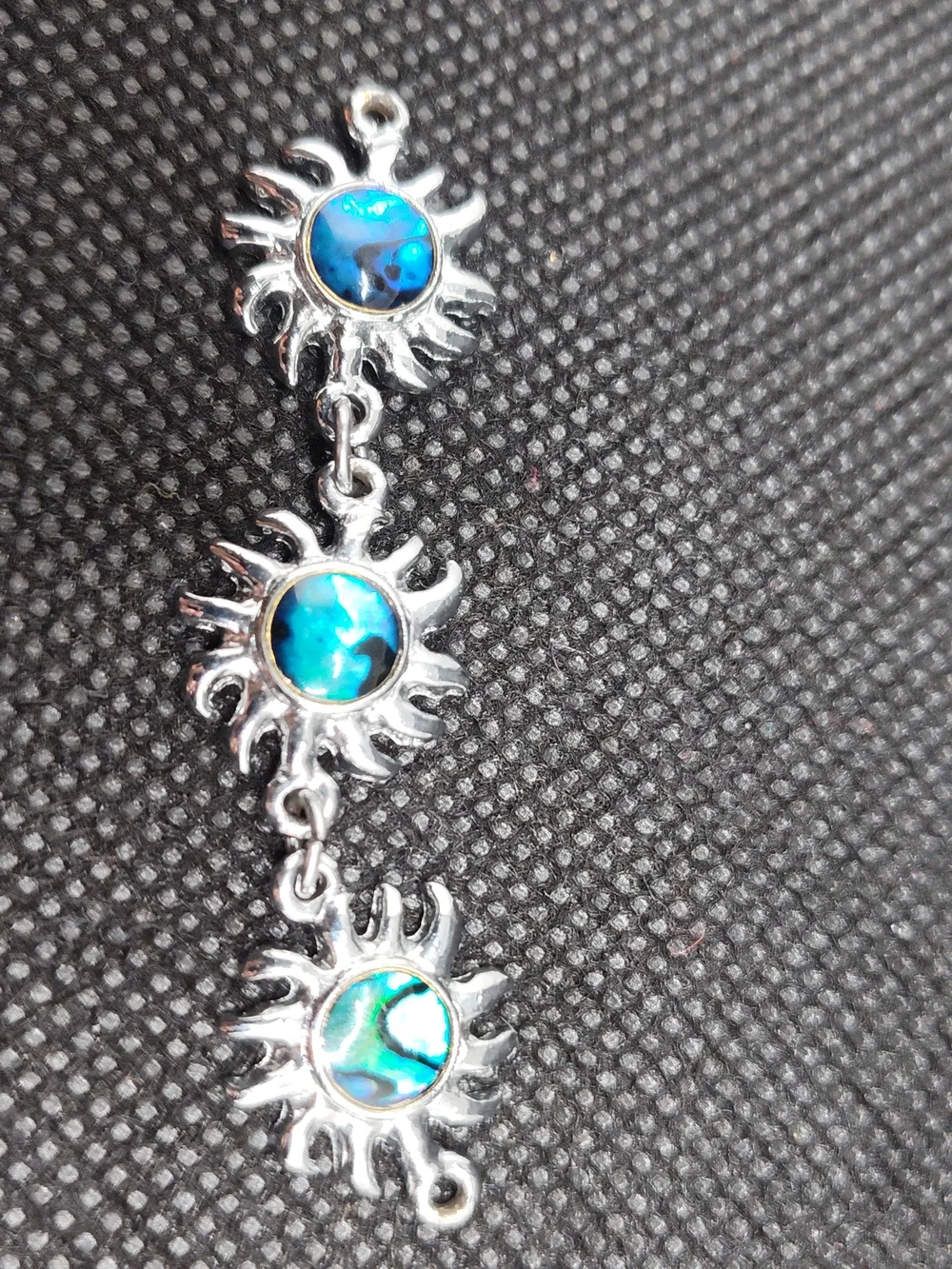 Silver Sunburst Bracelet Connector with Blue and Teal Inlay